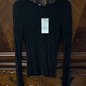 Zara Elegant Black Long Sleeve Lace Top